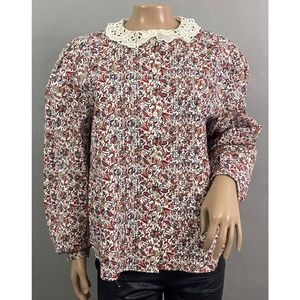 Macshore Classics Vtg 60s 70s Top Women 16 Floral Print Puff Sleeve Secretary